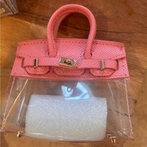 Pink Transparent Leather and 18 karat gold plated Mini Bag Charm EarPod case